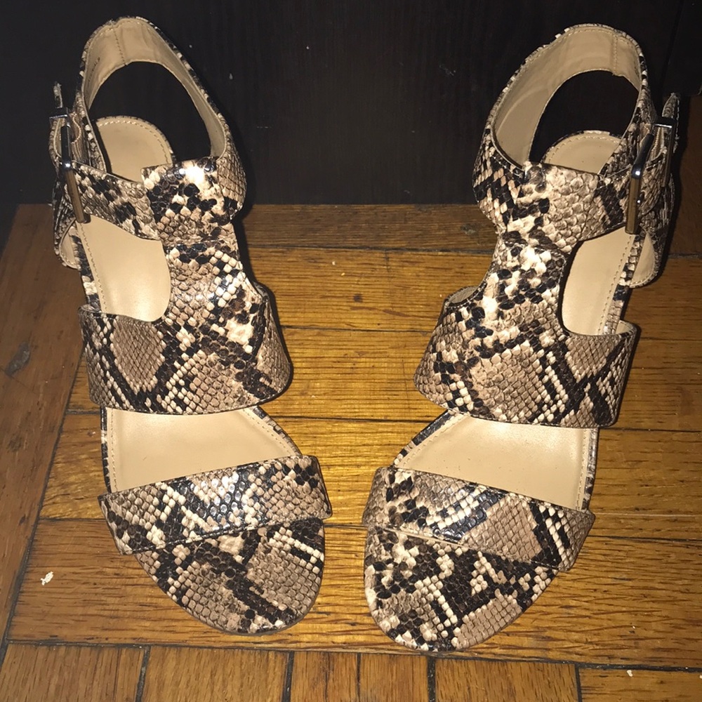 Express snakeskin chunky heel sandals, very cute